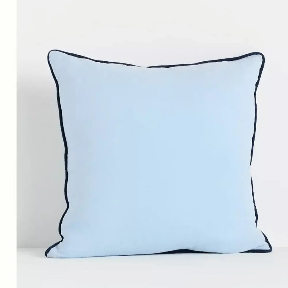 Anthropologie Pale Blue Swan Motif Decorative Pillow with Navy Piping